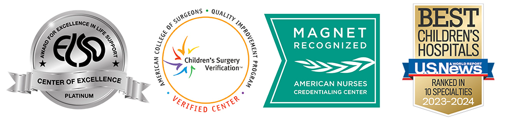 Honors for the NYP/Columbia Pediatric ECMO program, including our Platinum status from ELSO, our center verification from ACS, our Magnet recognition for our nurses, and our US News ranking as the region's top children's hospital