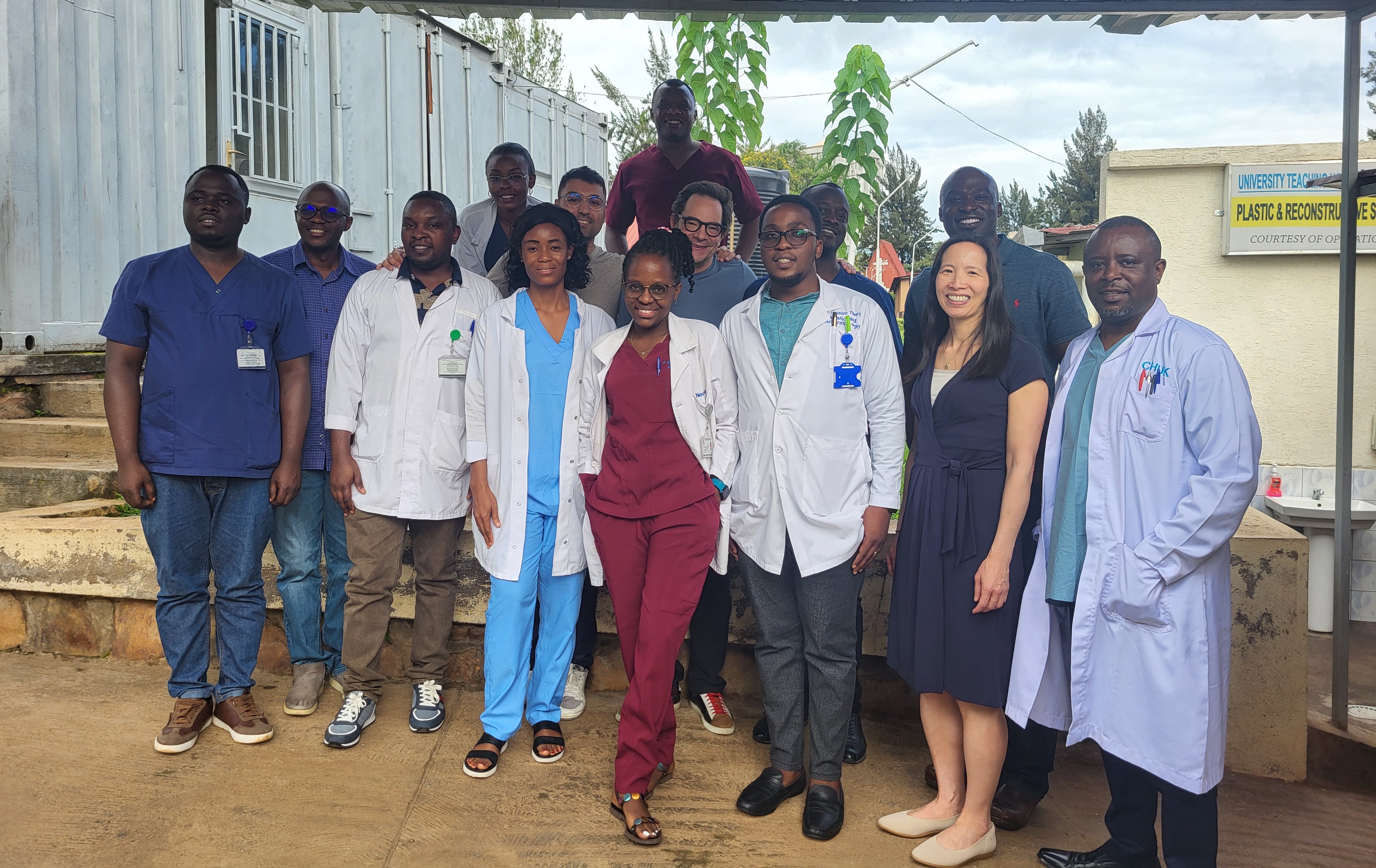 The plastic surgery team poses together at the hospital in Kigali, Rwanda.