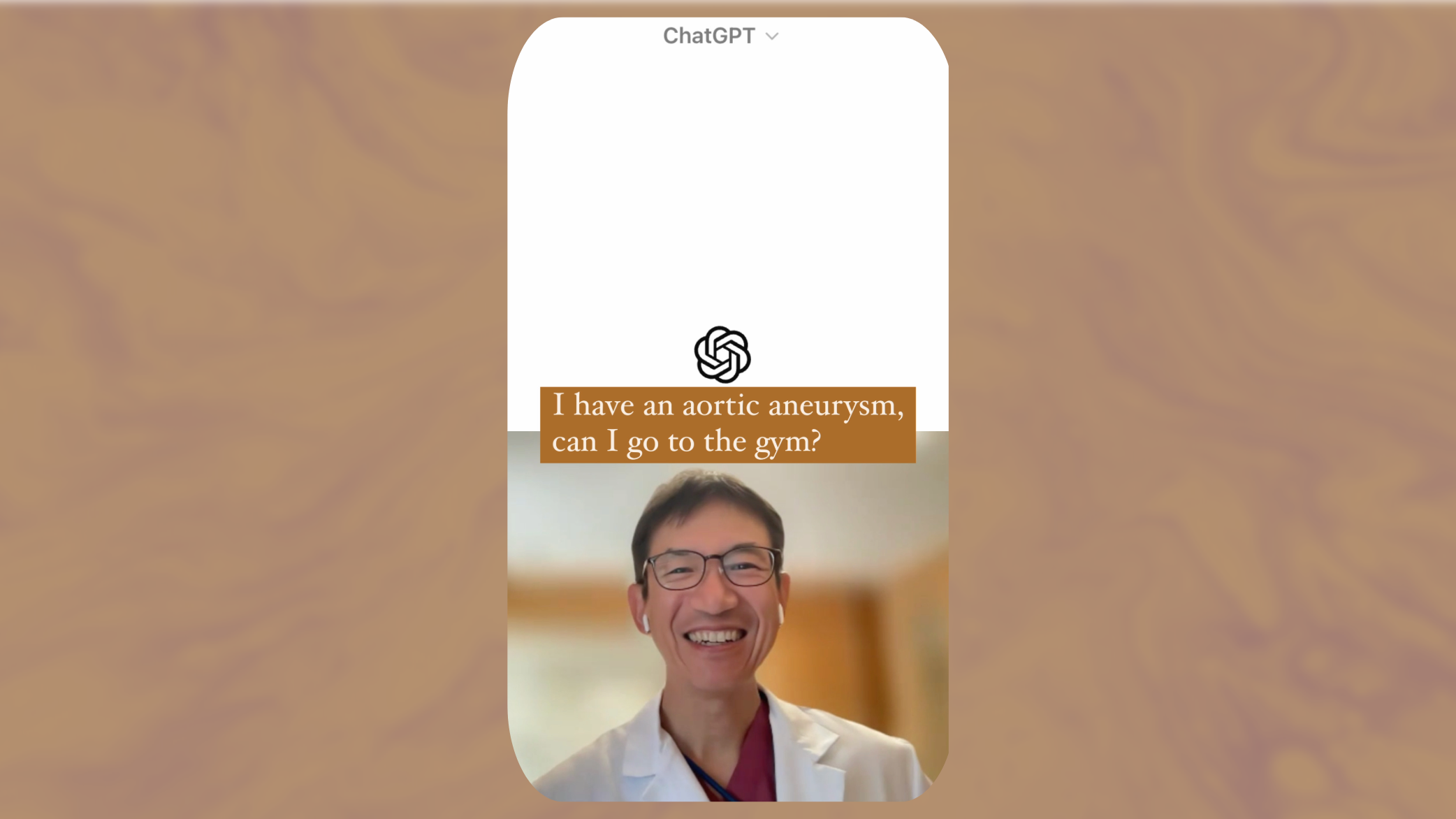 Screenshot of ChatGPT episode cover with a split screen of ChatGPT home screen and Dr. Hiroo Takayama.