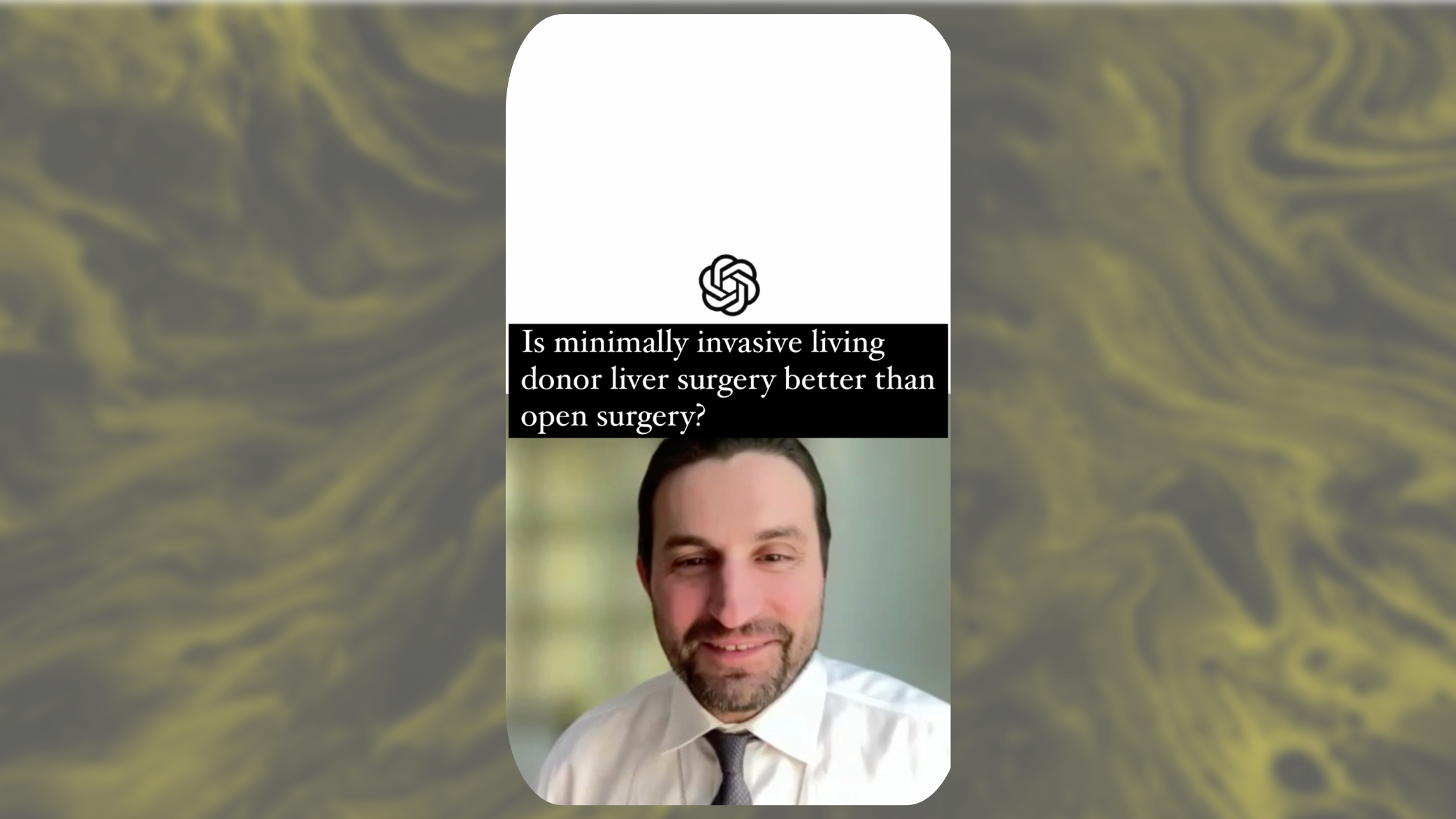 Dr. Jason Hawksworth in split screen with ChatGPT homescreen over a swirling background