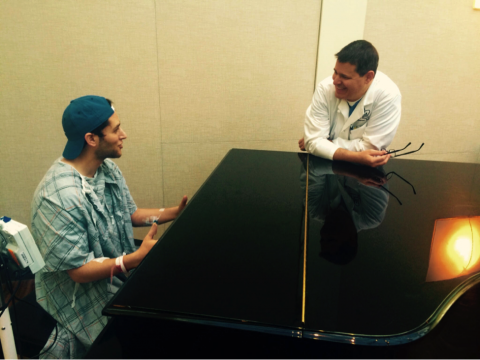 Matt Teichman and Dr. Danny Feingold --Matt was thrilled to be able to sit up, relax, and play piano after many months of illness and pain