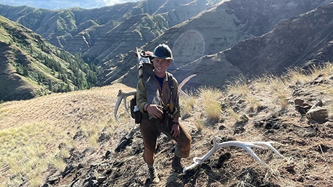 Noah Landguth hiking to a fire in Washington.